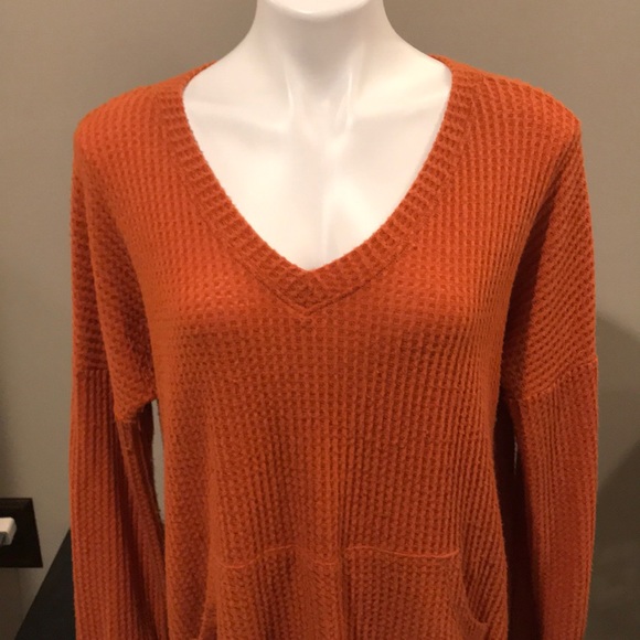 V-Neck Orange Sweater Sz S - Picture 1 of 6